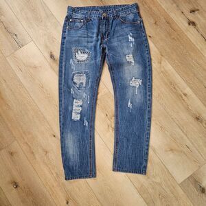 Vtg Y2K Reverb Repaired Jeans Mens 32x27 Thrashed Grunge Destroyed Streetwear